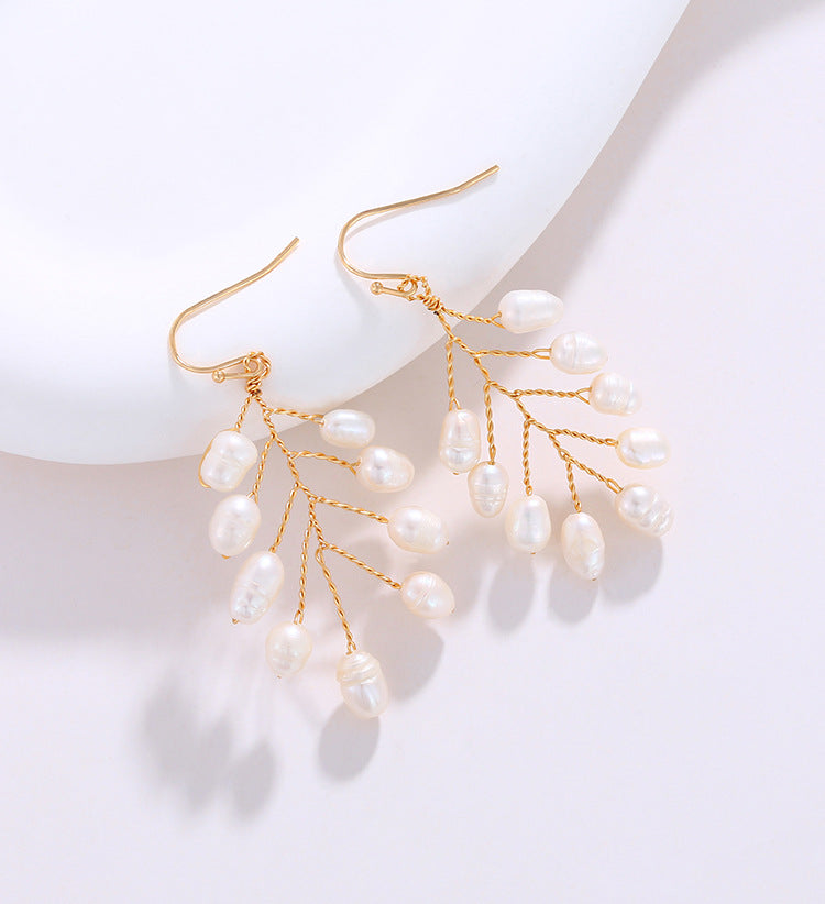 18K Bohemian Branch Pearl Earrings