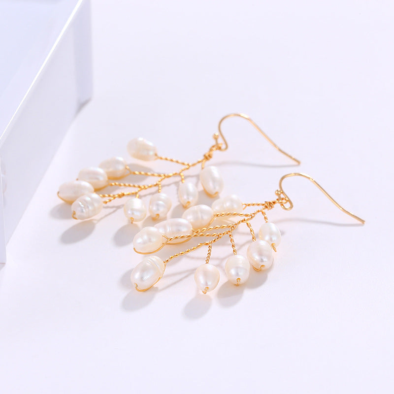 18K Bohemian Branch Pearl Earrings