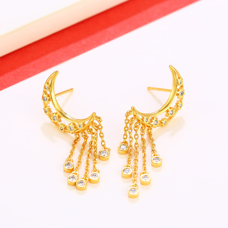 24k Moon Tassel Earrings