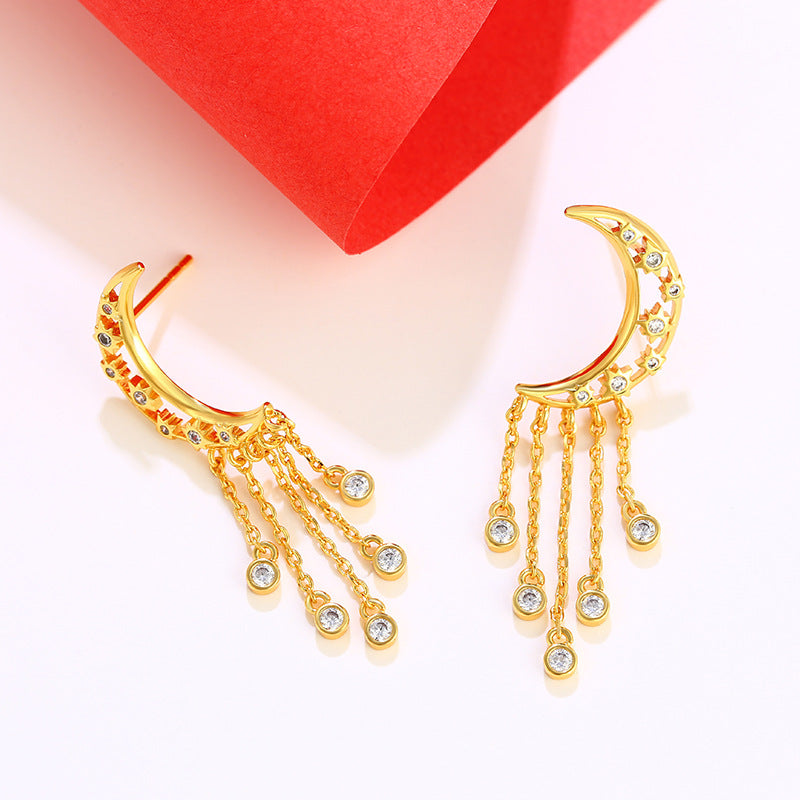 24k Moon Tassel Earrings