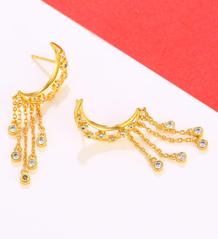 24k Moon Tassel Earrings